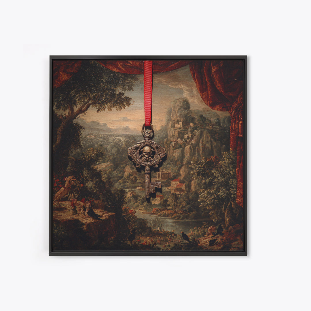 The Coffin Key, Baroque Witchcraft Art, Square Wall Art, Dark Fantasy Wall Art, Canvas Print, Halloween Wall Art, Horror Wall Art