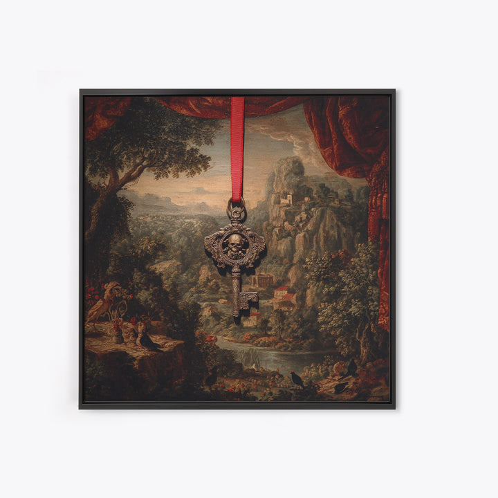 The Coffin Key, Baroque Witchcraft Art, Square Wall Art, Dark Fantasy Wall Art, Canvas Print, Halloween Wall Art, Horror Wall Art