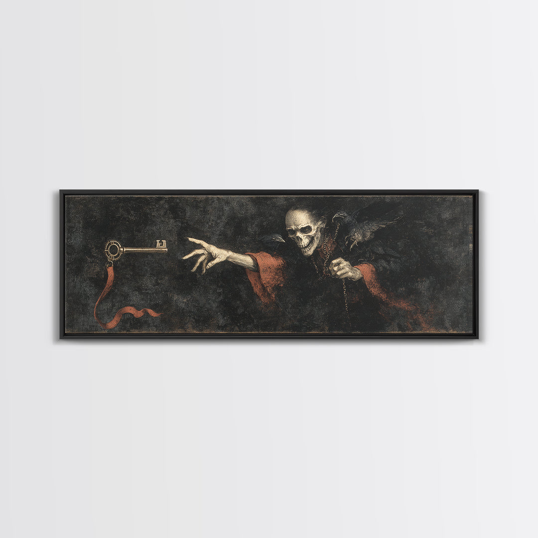 The Coffin Key, Dark Romantic Horror Art, Extra Wide Wall Art, Gothic Horror Wall Art, Framed Canvas Print, Halloween Wall Art