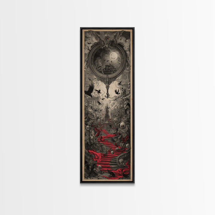 The Coffin Key, Architectural Etching Art, Tall Narrow Wall Art, Dark Halloween Decor, Canvas Print, Halloween Wall Art