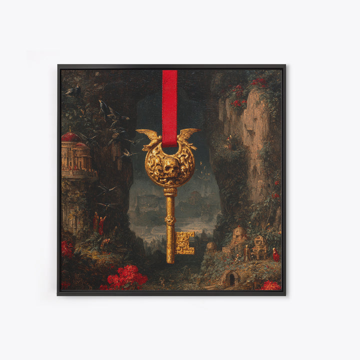 The Coffin Key, Ornate Symbolist Art, Square Wall Art, Gothic Horror Wall Art, Canvas Print, Halloween Wall Art, Seasonal Home Decor