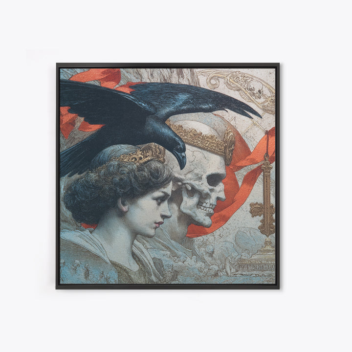 The Coffin Key, Symbolist Death Art, Square Wall Art, Dark Halloween Decor, Framed Canvas Print, Halloween Wall Art
