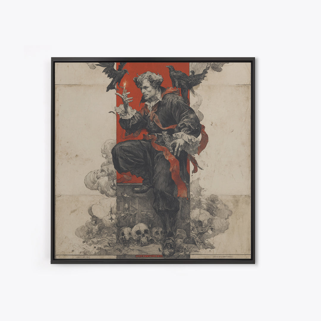 The Coffin Key, Symbolist Etching Art, Square Wall Art, Dark Halloween Decor, Framed Canvas Print, Halloween Wall Art, Statement Wall Art