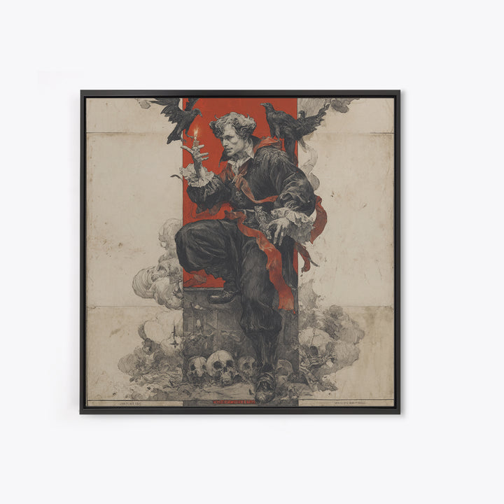 The Coffin Key, Symbolist Etching Art, Square Wall Art, Dark Halloween Decor, Framed Canvas Print, Halloween Wall Art, Statement Wall Art