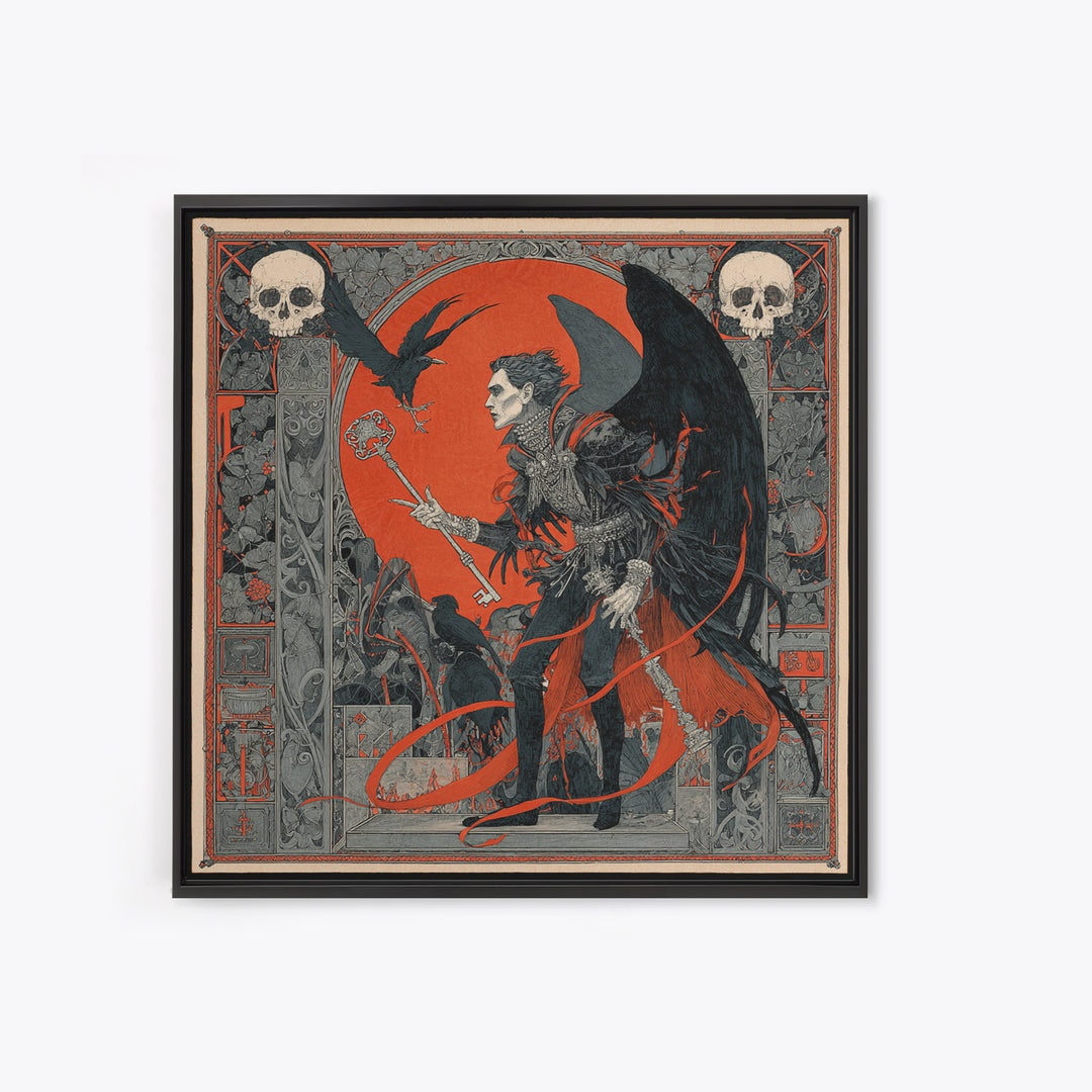 The Coffin Key, Stained Glass Gothic Art, Square Wall Art, Dark Halloween Decor, Canvas Print, Halloween Wall Art, Dark Fantasy Art