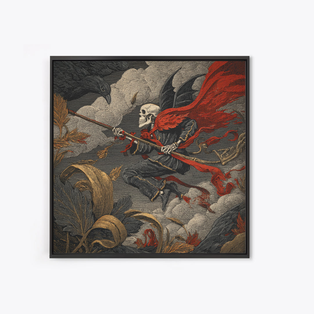 The Coffin Key, Macabre Folk Print Art, Square Wall Art, Dark Fantasy Wall Art, Framed Canvas Print, Halloween Wall Art