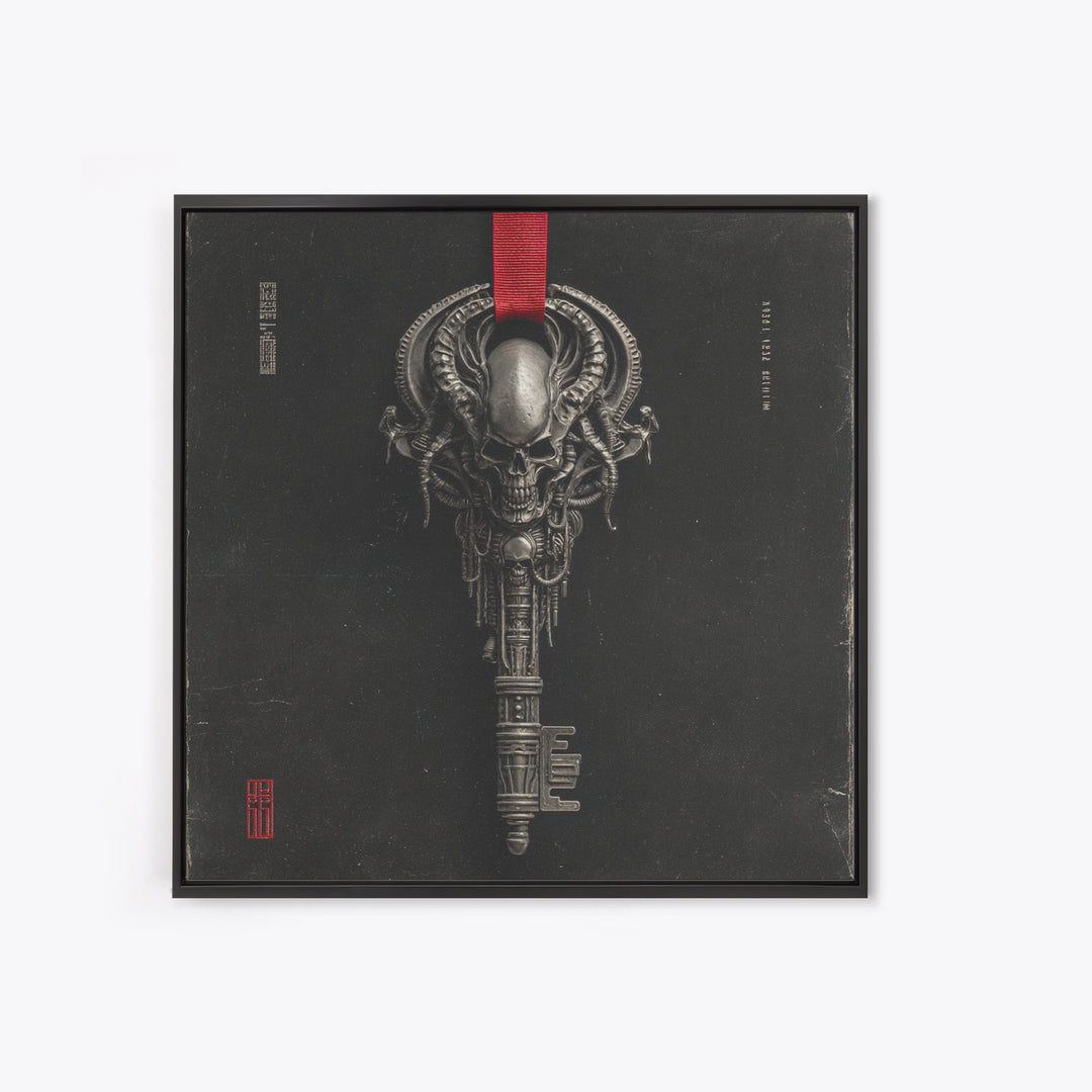 The Coffin Key, Biomechanical Horror Art, Square Wall Art, Dark Halloween Decor, Framed Canvas Print, Halloween Wall Art, Gothic Home Decor