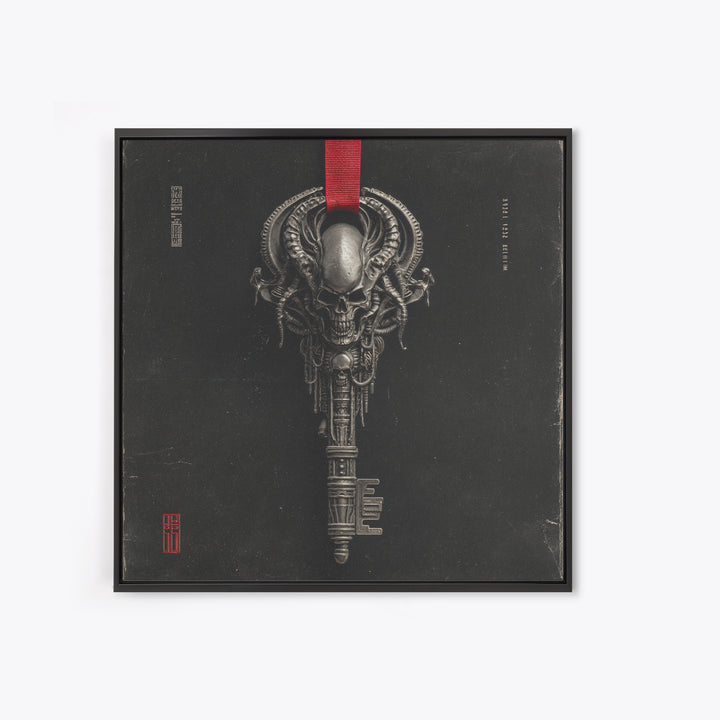 The Coffin Key, Biomechanical Horror Art, Square Wall Art, Dark Halloween Decor, Framed Canvas Print, Halloween Wall Art, Gothic Home Decor