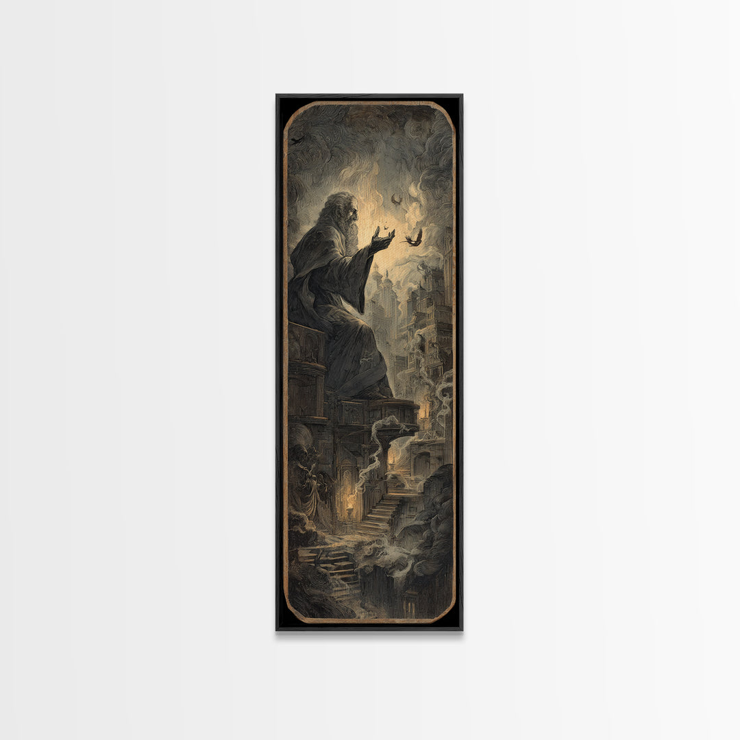 The Antique Spirit Board, Gothic Engraving Art, Tall Narrow Wall Art, Macabre Wall Art, Canvas Print, Halloween Wall Art