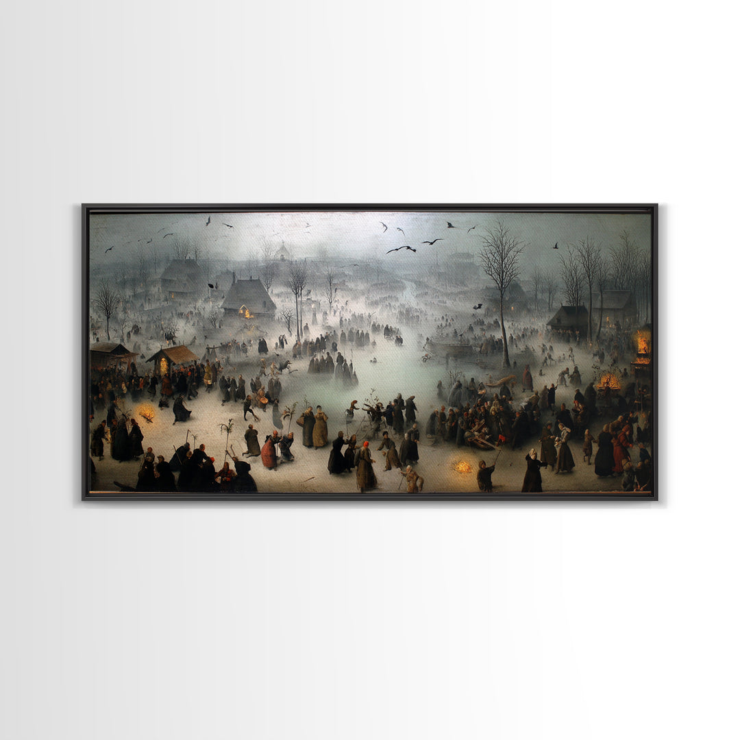 The Antique Spirit Board, Northern Renaissance Horror, Wide Panoramic Art, Dark Halloween Decor, Framed Canvas Print
