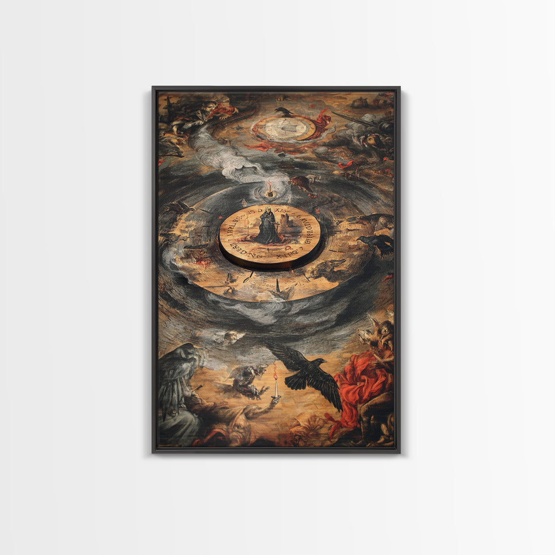 The Antique Spirit Board, Dark Renaissance Art, Vertical Wall Art, Dark Halloween Decor, Canvas Print, Halloween Wall Art