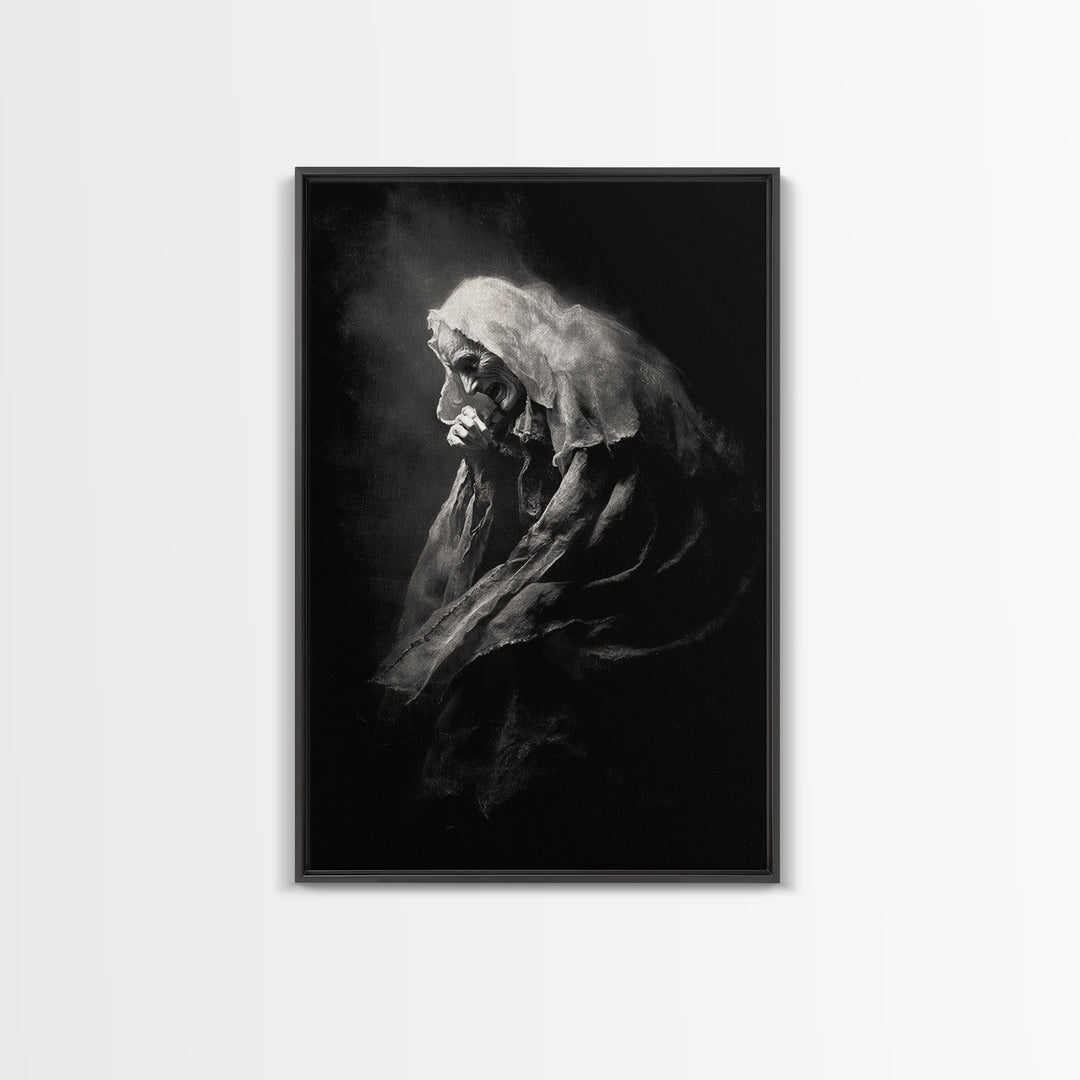 The Antique Spirit Board, Dark Romantic Horror Art, Vertical Wall Art, Dark Fantasy Wall Art, Framed Canvas Print, Halloween Wall Art