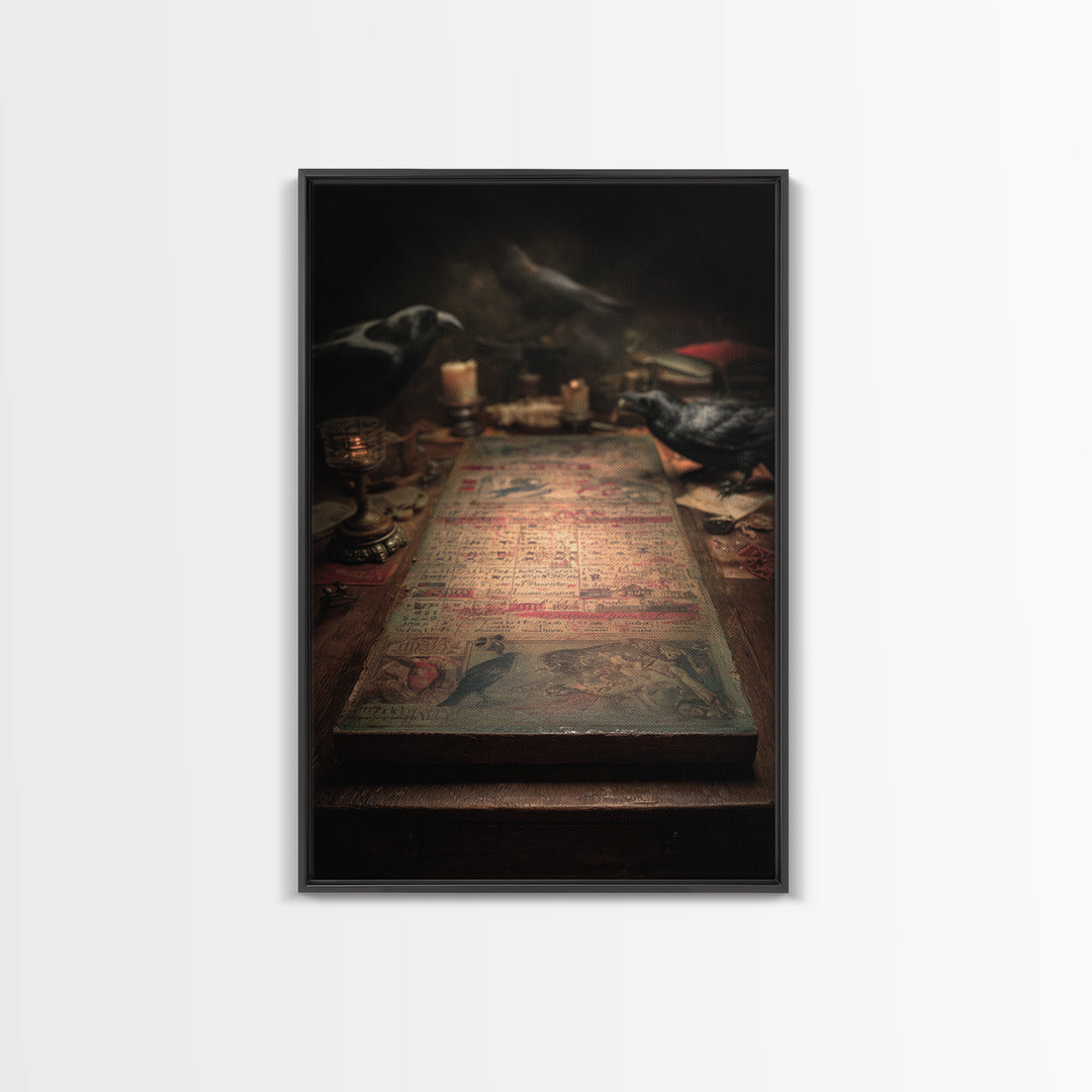 The Antique Spirit Board, Gothic Nightmare Art, Vertical Wall Art, Gothic Horror Wall Art, Framed Canvas Print, Halloween Wall Art