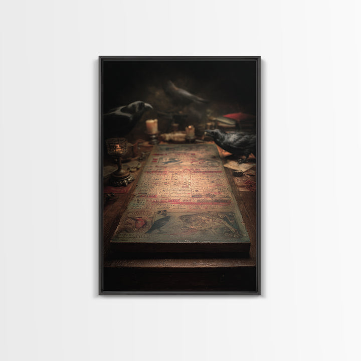 The Antique Spirit Board, Gothic Nightmare Art, Vertical Wall Art, Gothic Horror Wall Art, Framed Canvas Print, Halloween Wall Art