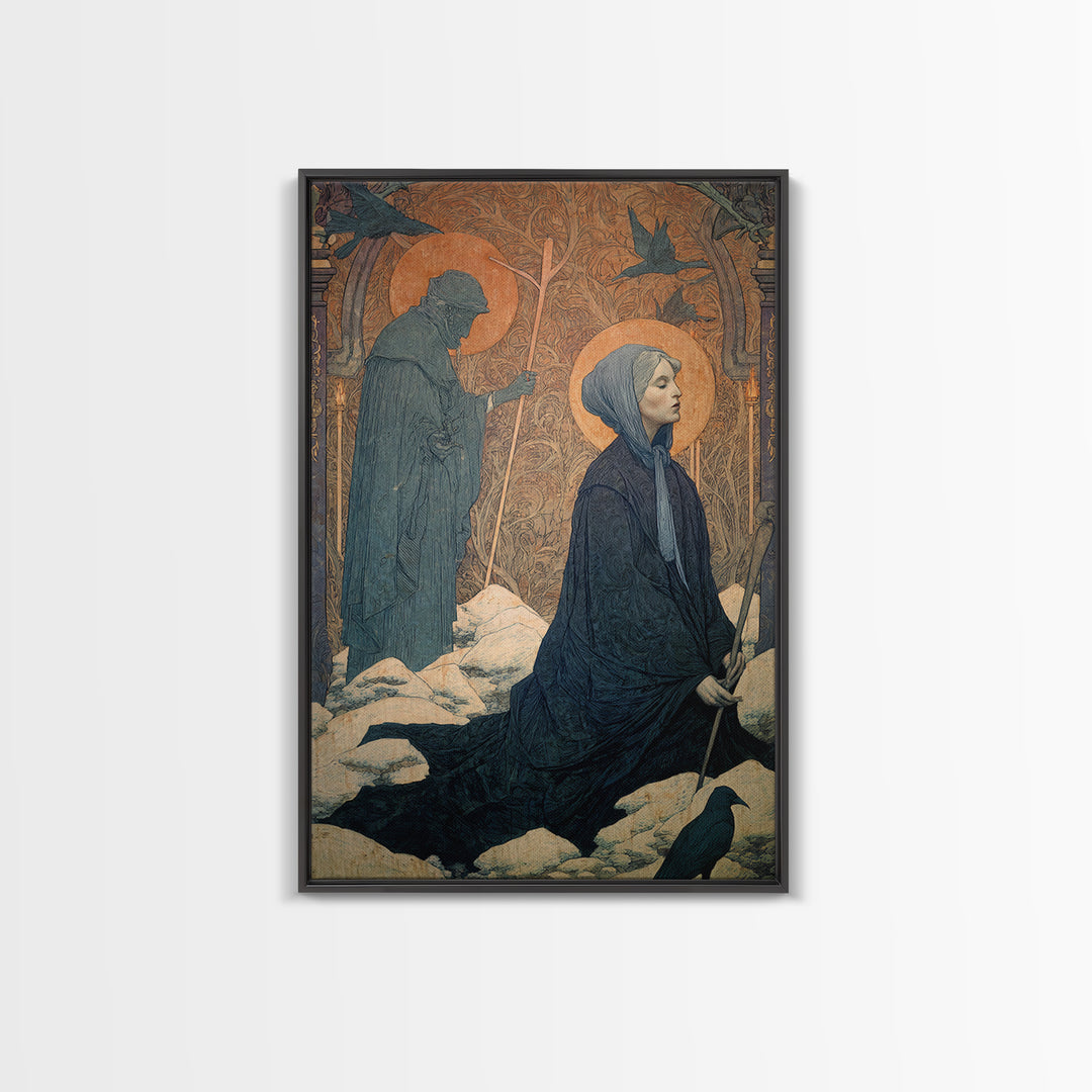 The Antique Spirit Board, Symbolist Death Art, Vertical Wall Art, Macabre Wall Art, Framed Canvas Print, Halloween Wall Art