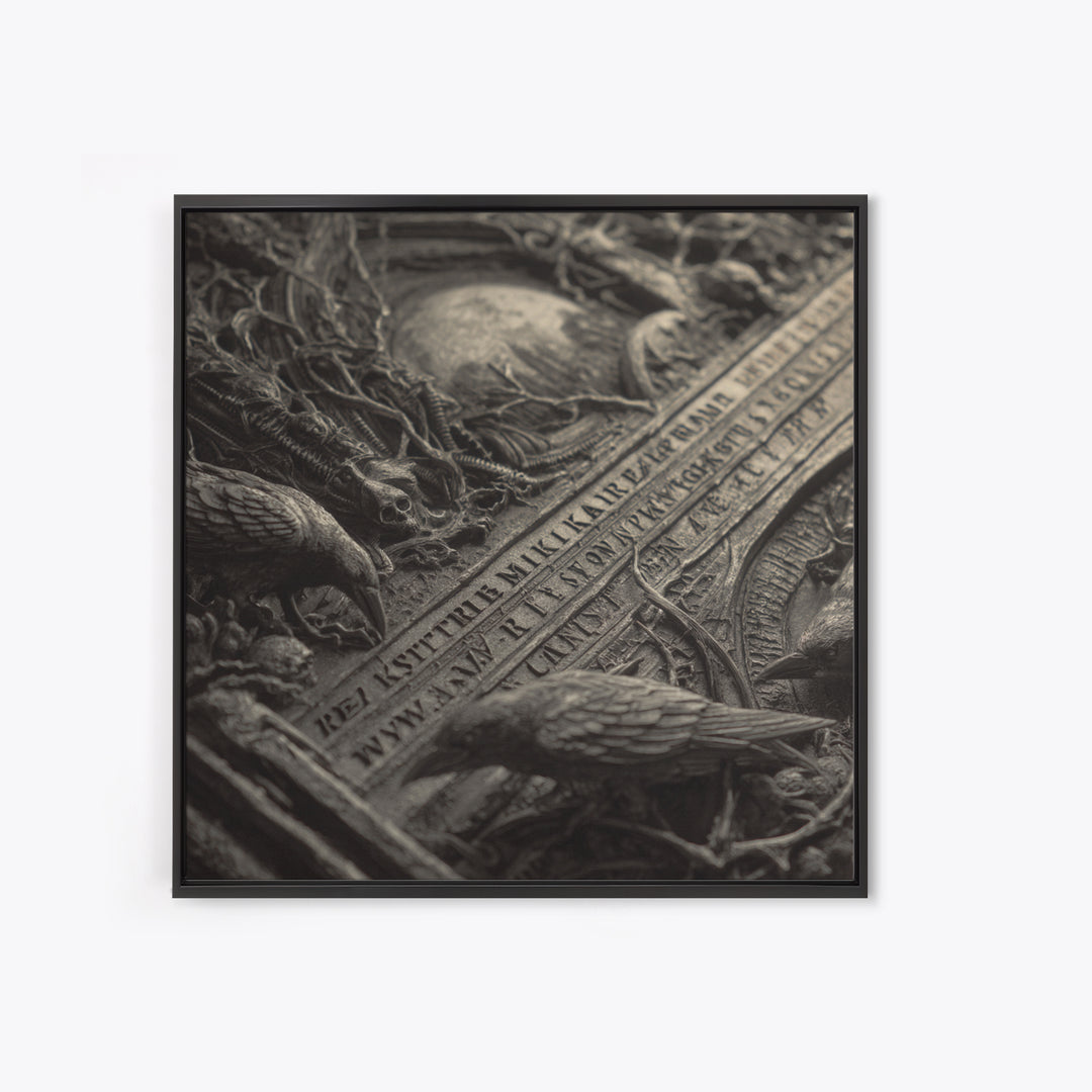 The Antique Spirit Board, Biomechanical Horror Art, Square Wall Art, Dark Fantasy Wall Art, Framed Canvas Print, Halloween Wall Art