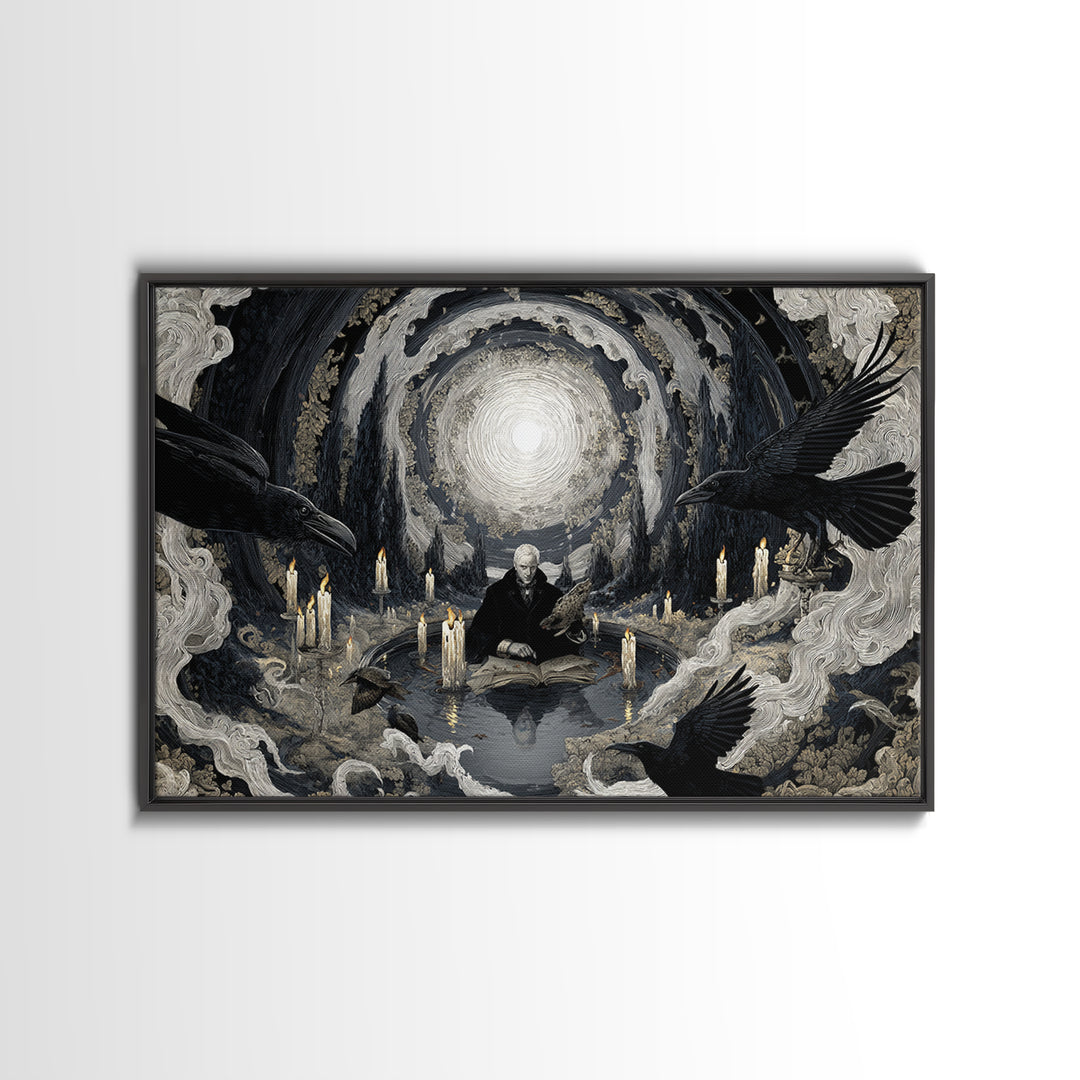 The Raven-Feather Quill, Symbolist Gothic Landscape, Landscape Wall Art, Gothic Horror Wall Art, Framed Canvas Print, Halloween Wall Art