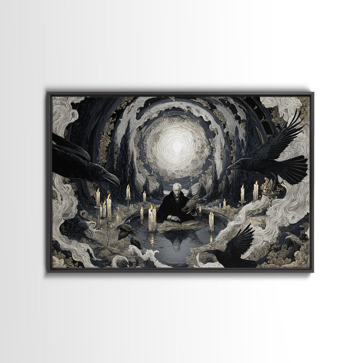 The Raven-Feather Quill, Symbolist Gothic Landscape, Landscape Wall Art, Gothic Horror Wall Art, Framed Canvas Print, Halloween Wall Art
