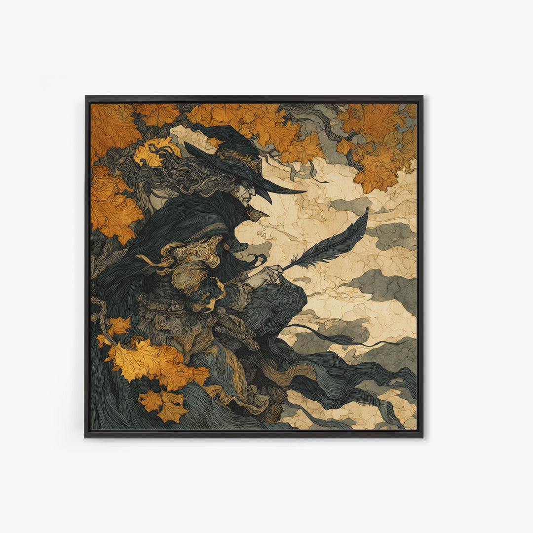 The Raven-Feather Quill, Gothic Storybook Art, Square Wall Art, Gothic Horror Wall Art, Canvas Print, Halloween Wall Art