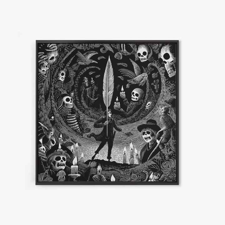 The Raven-Feather Quill, Macabre Folk Print Art, Square Wall Art, Gothic Horror Wall Art, Canvas Print, Halloween Wall Art