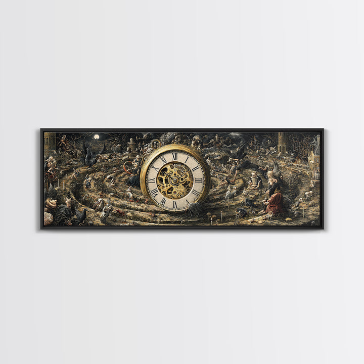 The Cursed Pocket Watch, Medieval Grotesque Art, Extra Wide Wall Art, Dark Halloween Decor, Framed Canvas Print, Halloween Wall Art