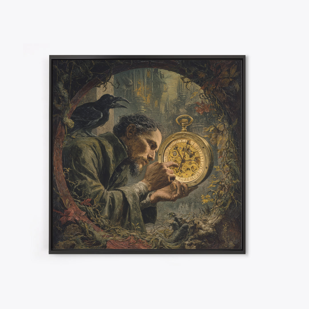 The Cursed Pocket Watch, Dark Renaissance Art, Square Wall Art, Dark Fantasy Wall Art, Canvas Print, Halloween Wall Art