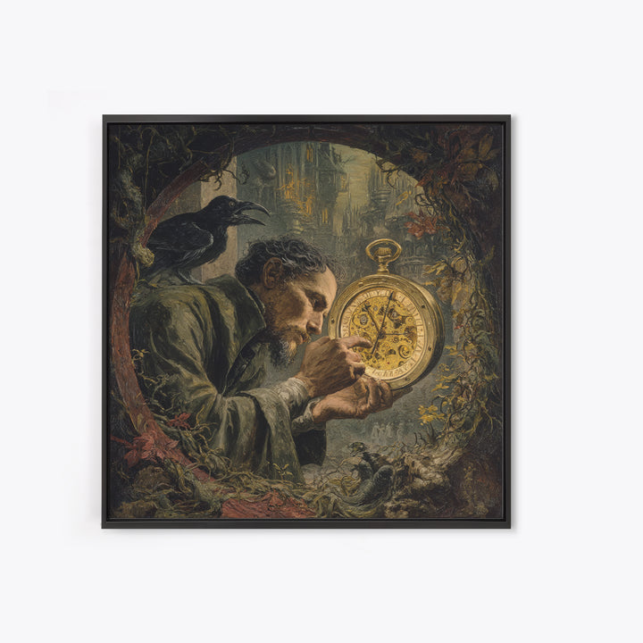The Cursed Pocket Watch, Dark Renaissance Art, Square Wall Art, Dark Fantasy Wall Art, Canvas Print, Halloween Wall Art