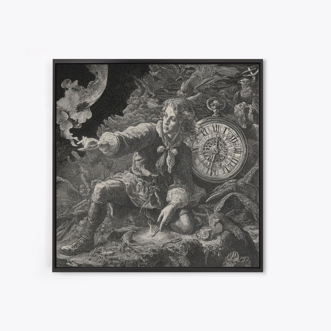 The Cursed Pocket Watch, Renaissance Engraving Art, Square Wall Art, Macabre Wall Art, Canvas Print, Halloween Wall Art