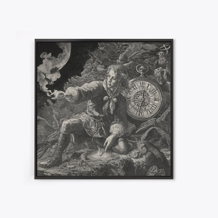 The Cursed Pocket Watch, Renaissance Engraving Art, Square Wall Art, Macabre Wall Art, Canvas Print, Halloween Wall Art