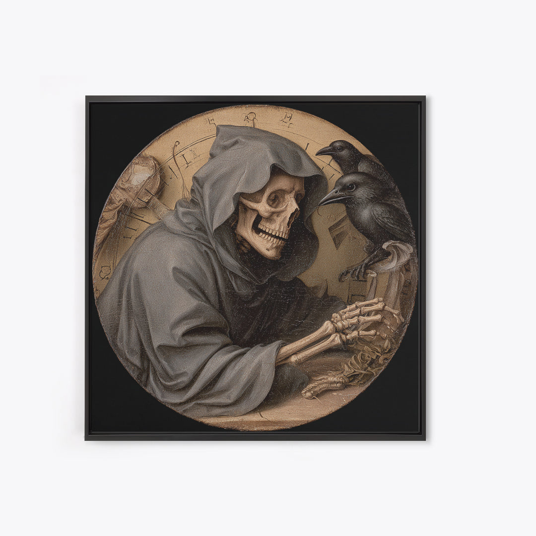 The Cursed Pocket Watch, Danse Macabre Art, Square Wall Art, Macabre Wall Art, Framed Canvas Print, Halloween Wall Art