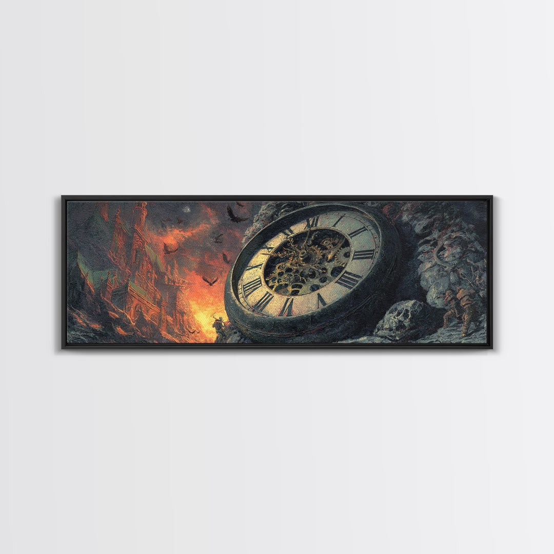 The Cursed Pocket Watch, Apocalyptic Romantic Art, Extra Wide Wall Art, Macabre Wall Art, Framed Canvas Print, Halloween Wall Art