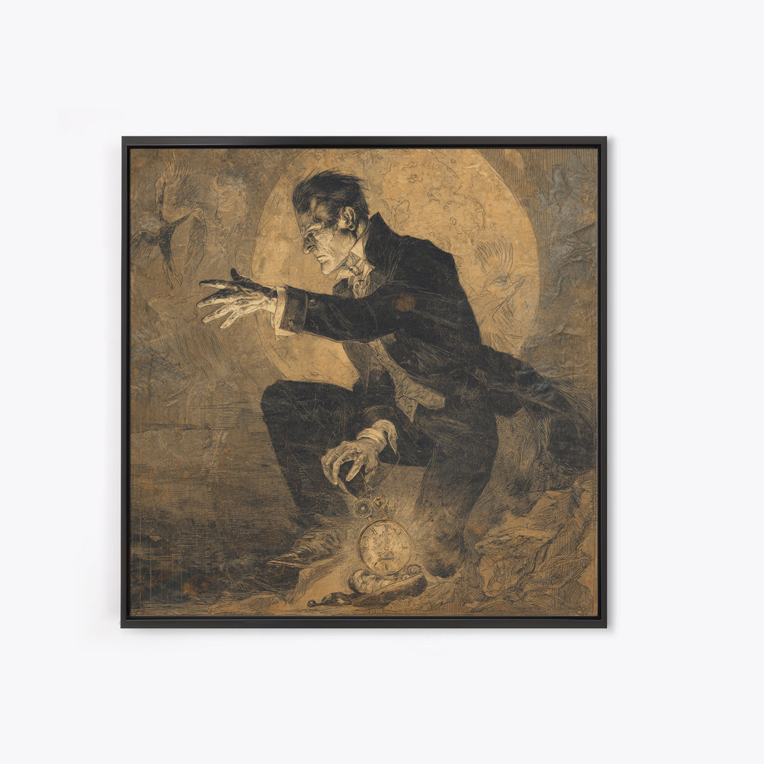 The Cursed Pocket Watch, Decadent Gothic Art, Square Wall Art, Dark Fantasy Wall Art, Framed Canvas Print, Halloween Wall Art
