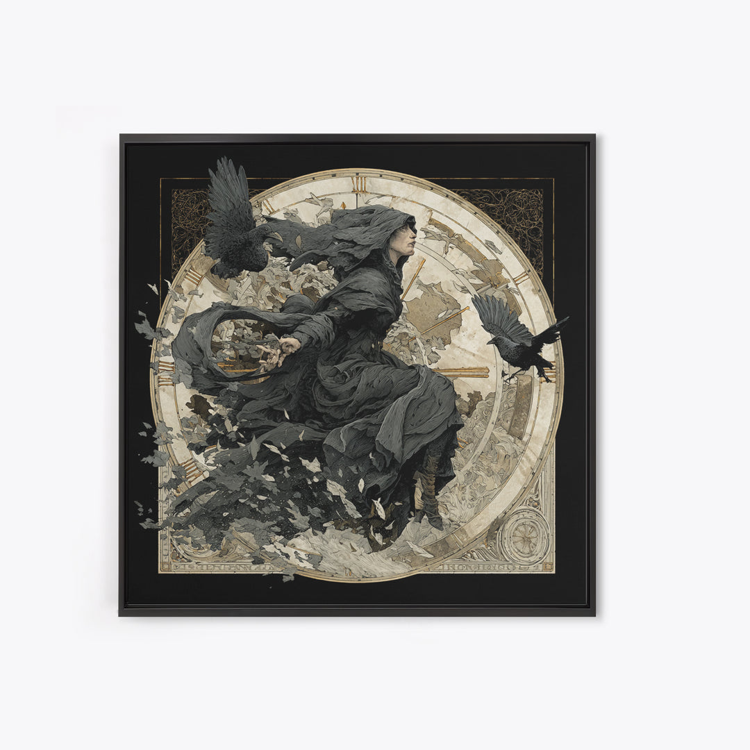 The Cursed Pocket Watch, Symbolist Death Art, Square Wall Art, Dark Halloween Decor, Canvas Print, Halloween Wall Art