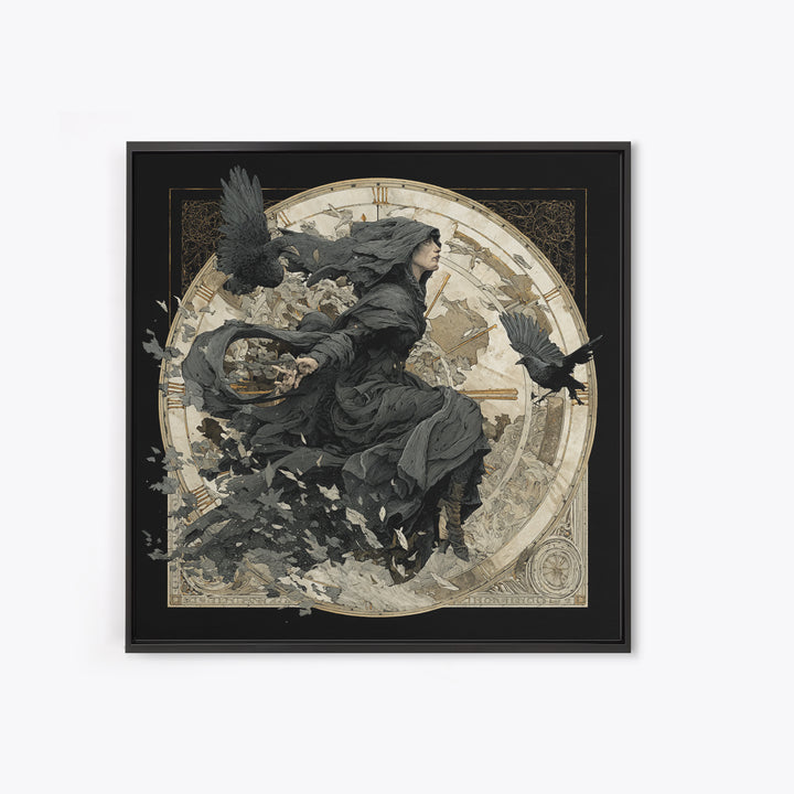 The Cursed Pocket Watch, Symbolist Death Art, Square Wall Art, Dark Halloween Decor, Canvas Print, Halloween Wall Art