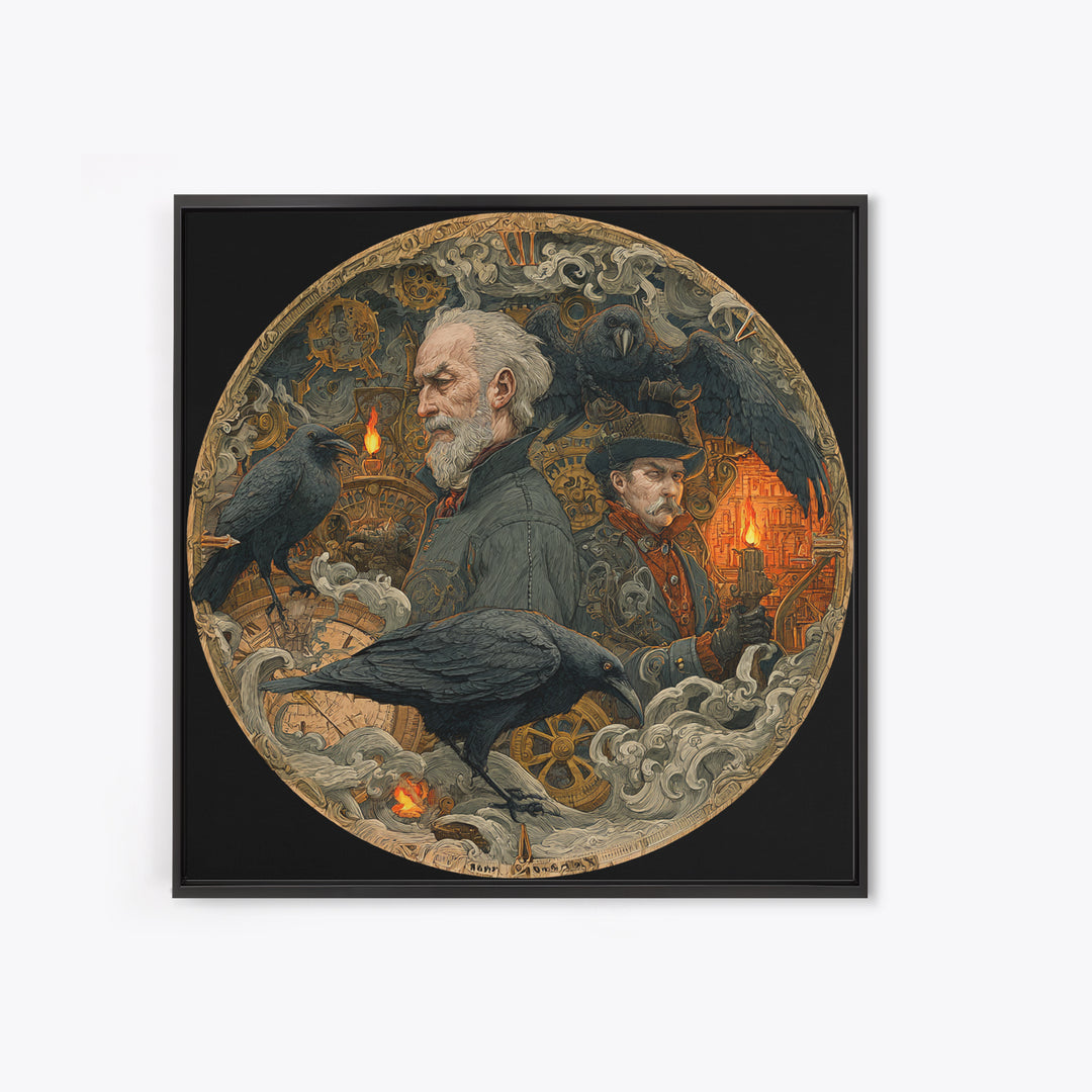 The Cursed Pocket Watch, Symbolist Etching Art, Square Wall Art, Dark Halloween Decor, Canvas Print, Halloween Wall Art