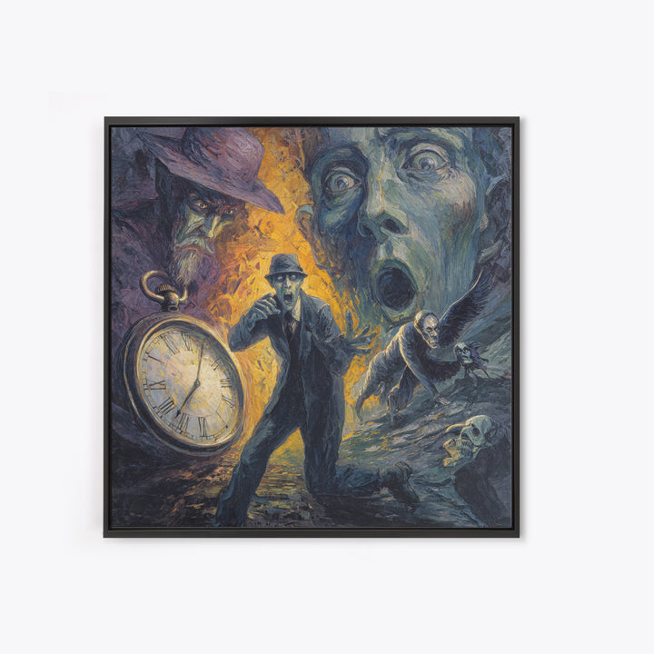 The Cursed Pocket Watch, Expressionist Gothic Art, Square Wall Art, Dark Halloween Decor, Framed Canvas Print, Halloween Wall Art