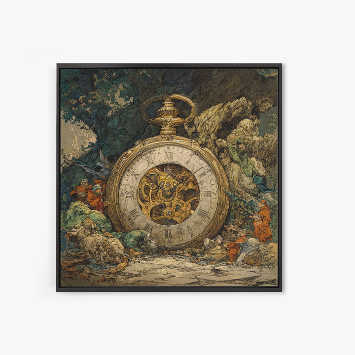 The Cursed Pocket Watch, Gothic Storybook Art, Square Wall Art, Macabre Wall Art, Canvas Print, Halloween Wall Art, Halloween Decor