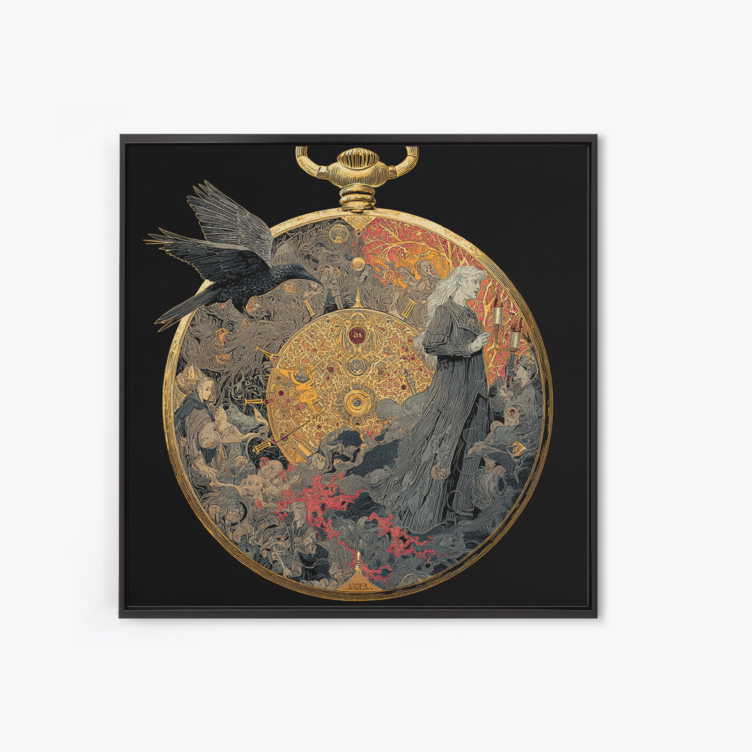 The Cursed Pocket Watch, Stained Glass Gothic Art, Square Wall Art, Macabre Wall Art, Canvas Print, Halloween Wall Art, Spooky Wall Decor