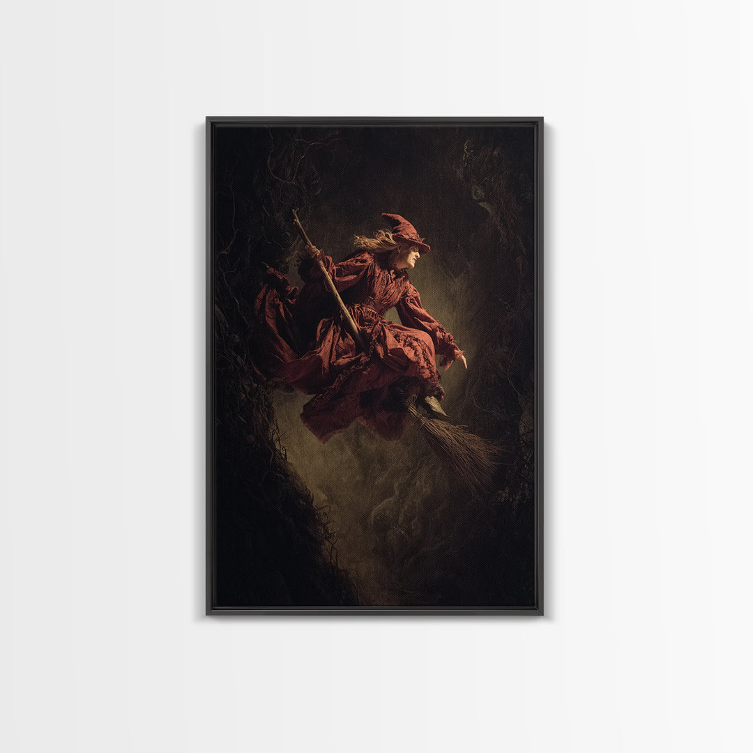 The Witch'S Broom, Gothic Nightmare Art, Vertical Wall Art, Dark Halloween Decor, Canvas Print, Halloween Wall Art, Statement Wall Art