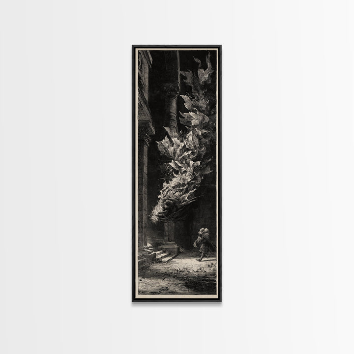 The Witch'S Broom, Architectural Etching Art, Tall Narrow Wall Art, Dark Fantasy Wall Art, Framed Canvas Print