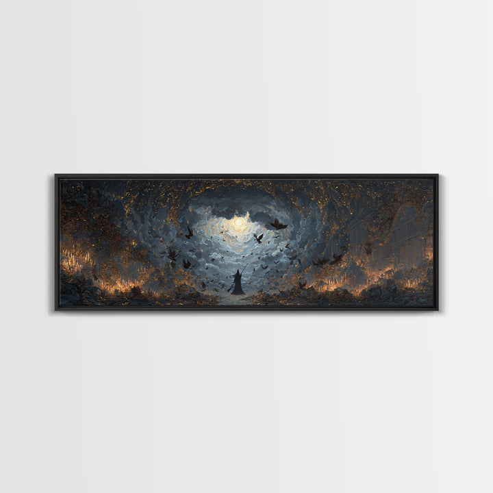 The Witch'S Broom, Apocalyptic Romantic Art, Extra Wide Wall Art, Macabre Wall Art, Framed Canvas Print, Halloween Wall Art
