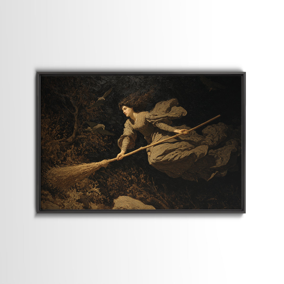 The Witch'S Broom, Symbolist Gothic Landscape, Landscape Wall Art, Gothic Horror Wall Art, Canvas Print, Halloween Wall Art