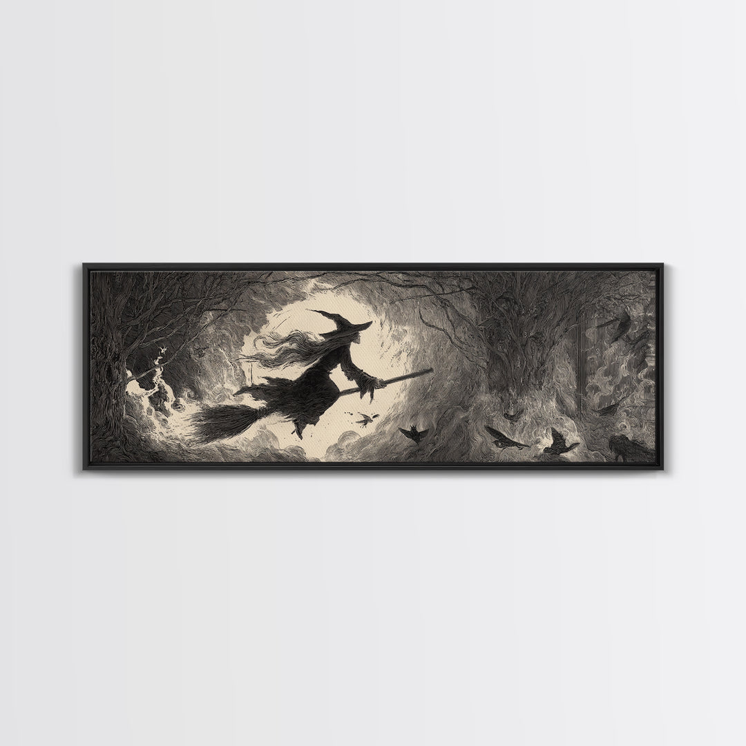 The Witch'S Broom, Expressionist Nightmare Art, Extra Wide Wall Art, Macabre Wall Art, Canvas Print, Halloween Wall Art, Spooky Wall Decor