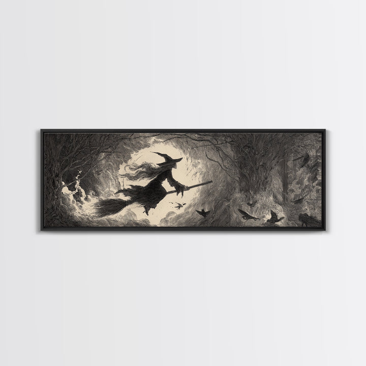 The Witch'S Broom, Expressionist Nightmare Art, Extra Wide Wall Art, Macabre Wall Art, Canvas Print, Halloween Wall Art, Spooky Wall Decor