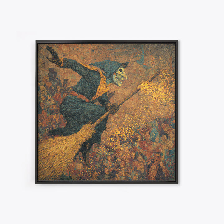 The Witch'S Broom, Grotesque Carnival Art, Square Wall Art, Dark Fantasy Wall Art, Framed Canvas Print, Halloween Wall Art