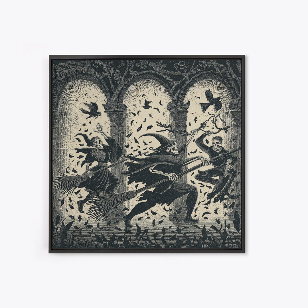 The Witch'S Broom, Macabre Folk Print Art, Square Wall Art, Dark Fantasy Wall Art, Framed Canvas Print, Halloween Wall Art