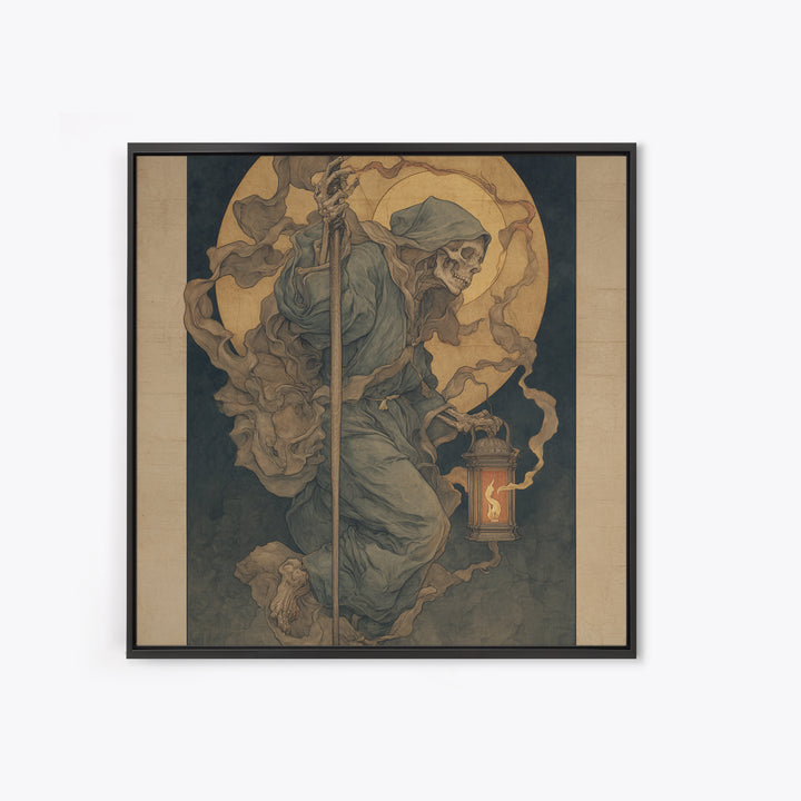 The Bone-Handled Lantern, Dark Renaissance Art, Square Wall Art, Dark Fantasy Wall Art, Canvas Print, Halloween Wall Art