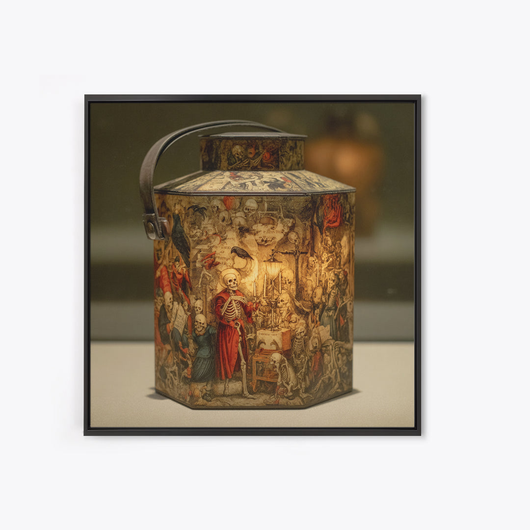 The Bone-Handled Lantern, Danse Macabre Art, Square Wall Art, Macabre Wall Art, Canvas Print, Halloween Wall Art