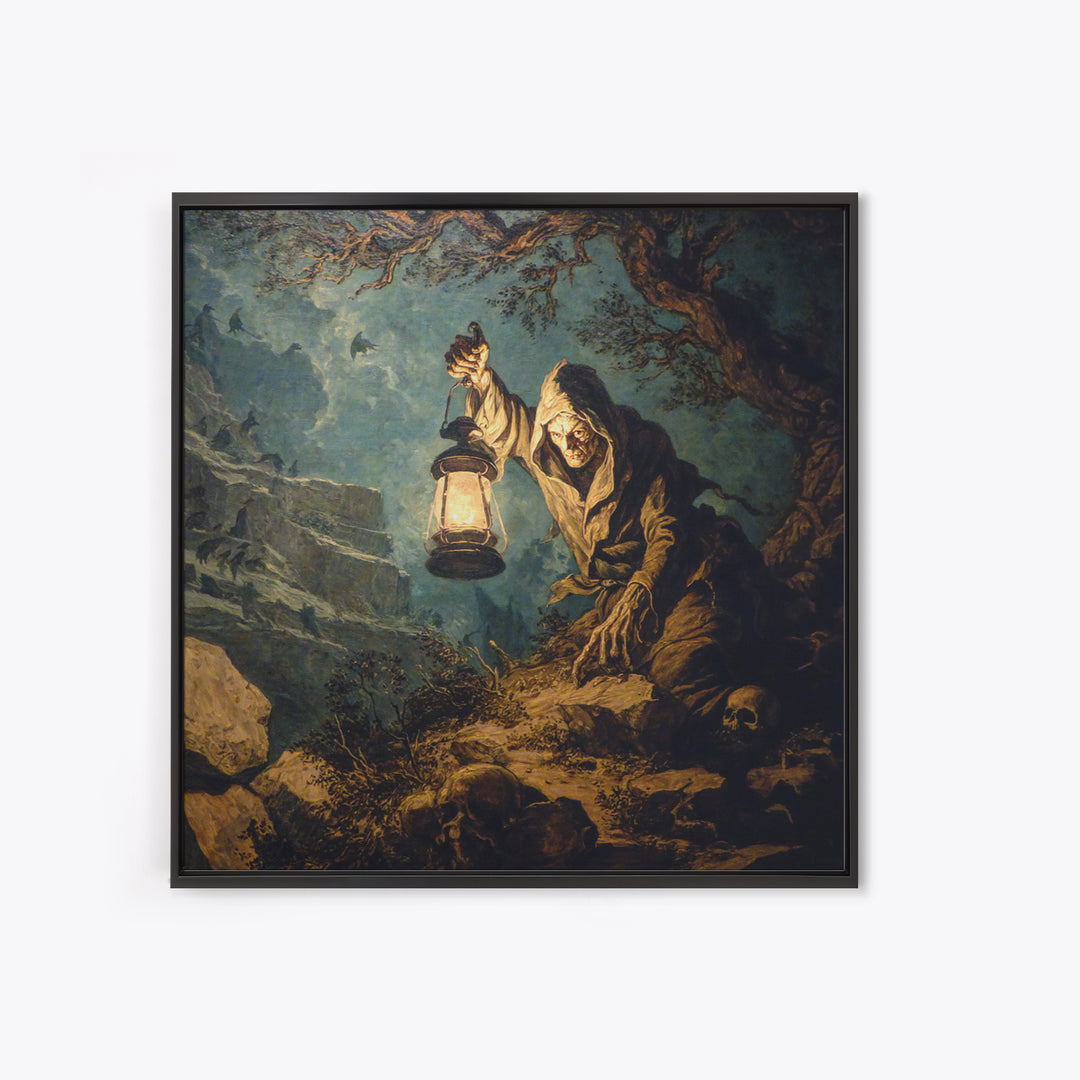 The Bone-Handled Lantern, Baroque Witchcraft Art, Square Wall Art, Macabre Wall Art, Canvas Print, Halloween Wall Art, Horror Wall Art
