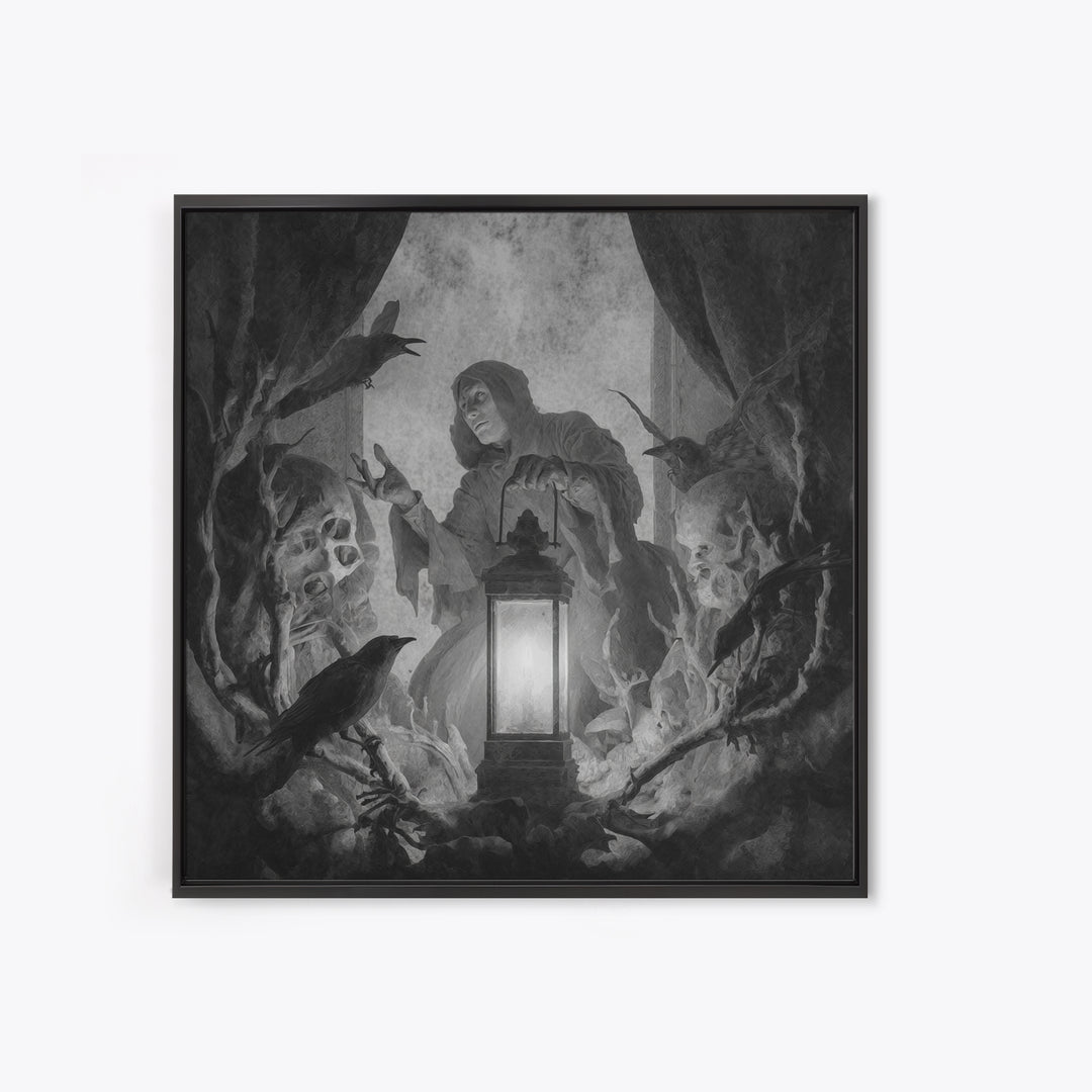 The Bone-Handled Lantern, Symbolist Dream Art, Square Wall Art, Gothic Horror Wall Art, Canvas Print, Halloween Wall Art
